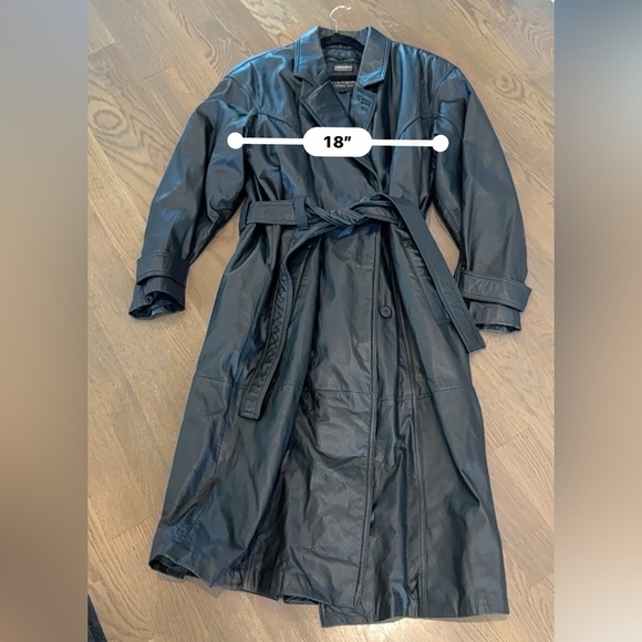 Women’s Wilsons Leather Trench Coat. SZ L Black y2k - Picture 6 of 7